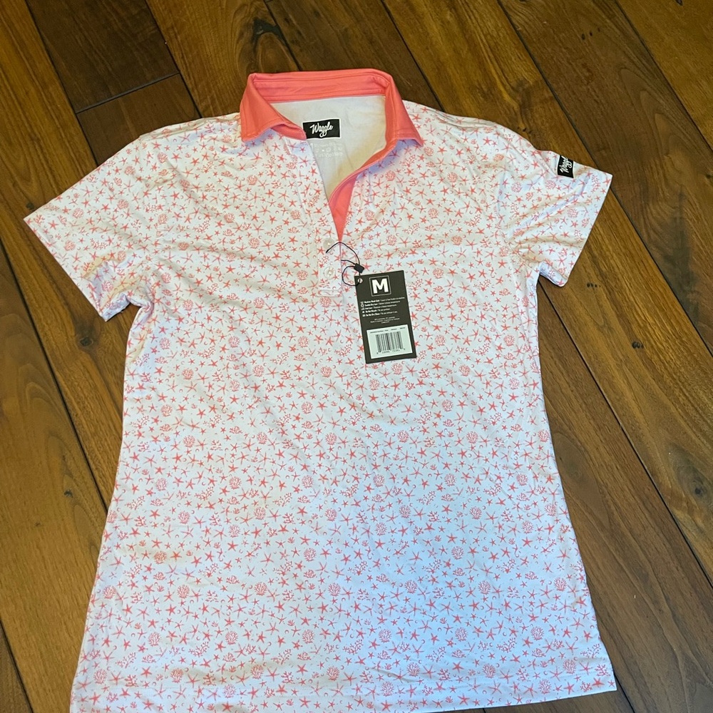 Womens  Polo Shirt in Coral and White